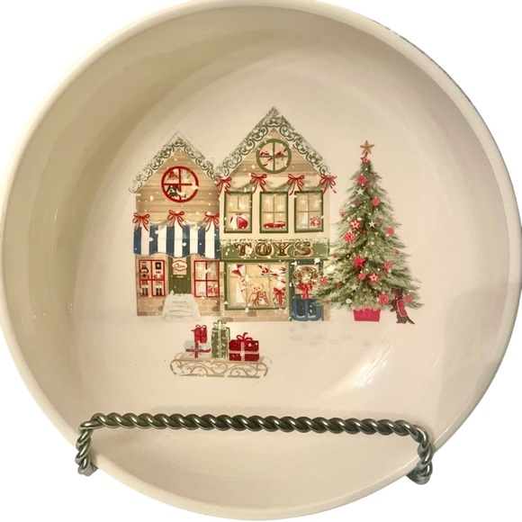 Pier 1  Xmas Village Scenes 8” Bowls Toy Store Christmas Ironstone Set of 2 - Picture 5 of 9
